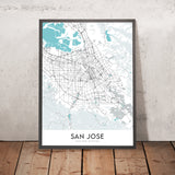 Plan de la ville moderne de San Jose, Californie : Willow Glen, Rose Garden, Japantown, I-280, CA-85