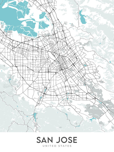 Mapa moderno de la ciudad de San José, CA: Willow Glen, Rose Garden, Japantown, I-280, CA-85