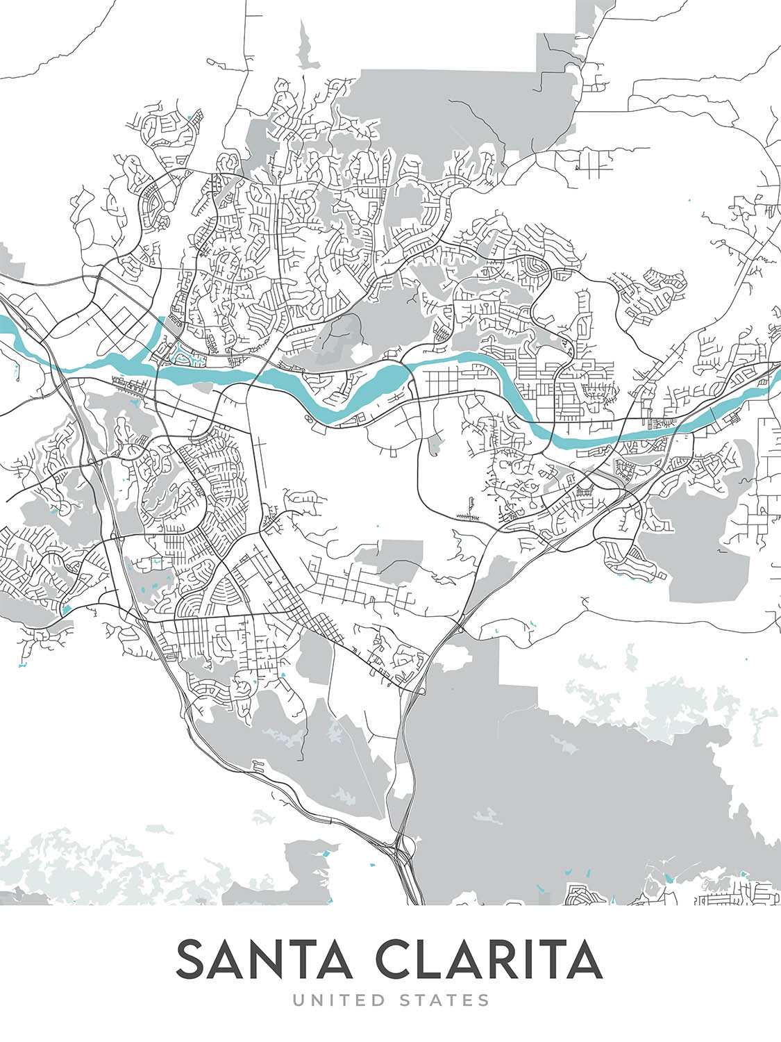 Modern City Map of Santa Clarita, CA: Canyon Country, Magic Mountain, Newhall, Six Flags, Valencia