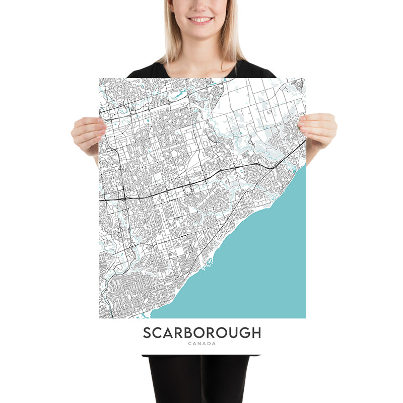 Mapa moderno de la ciudad de Scarborough, Canadá: Bluffs, zoológico, centro de la ciudad