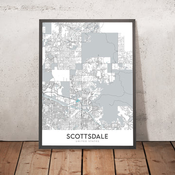 Moderne Stadtkarte von Scottsdale, AZ: Innenstadt, Alte Stadt, Scottsdale Stadion, Scottsdale Fashion Square, Loop 101 