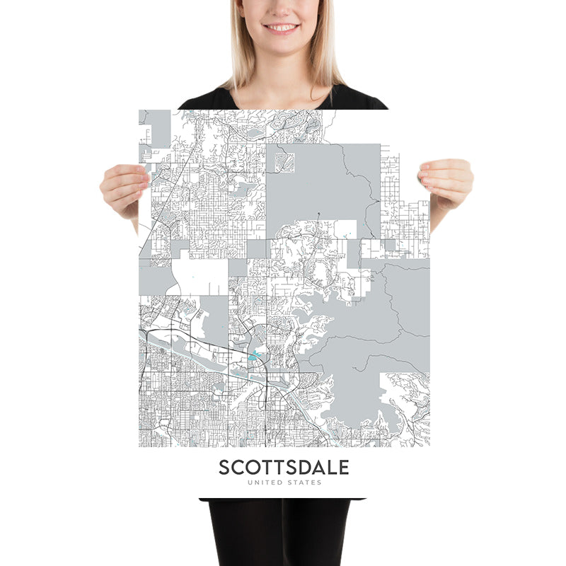 Moderne Stadtkarte von Scottsdale, AZ: Innenstadt, Alte Stadt, Scottsdale Stadion, Scottsdale Fashion Square, Loop 101 