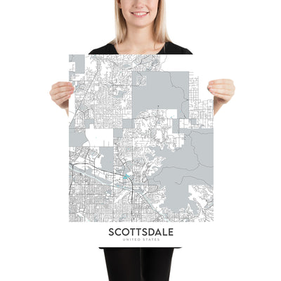 Moderne Stadtkarte von Scottsdale, AZ: Innenstadt, Alte Stadt, Scottsdale Stadion, Scottsdale Fashion Square, Loop 101 