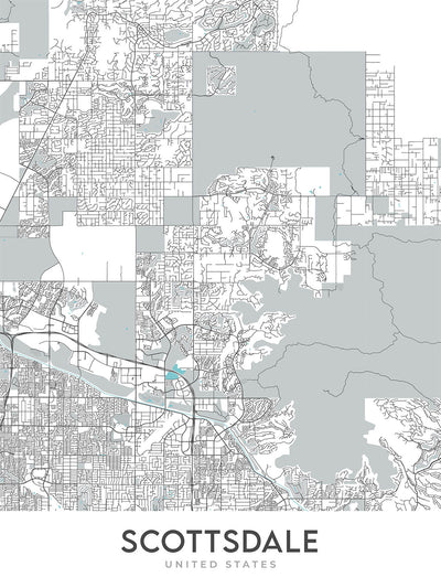 Moderne Stadtkarte von Scottsdale, AZ: Innenstadt, Alte Stadt, Scottsdale Stadion, Scottsdale Fashion Square, Loop 101 