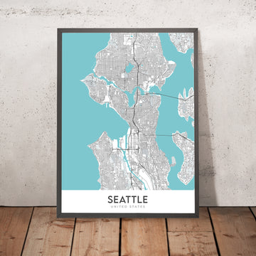 Moderne Stadtkarte von Seattle, WA: Capitol Hill, Queen Anne, Belltown, Pike Place Market, Space Needle 