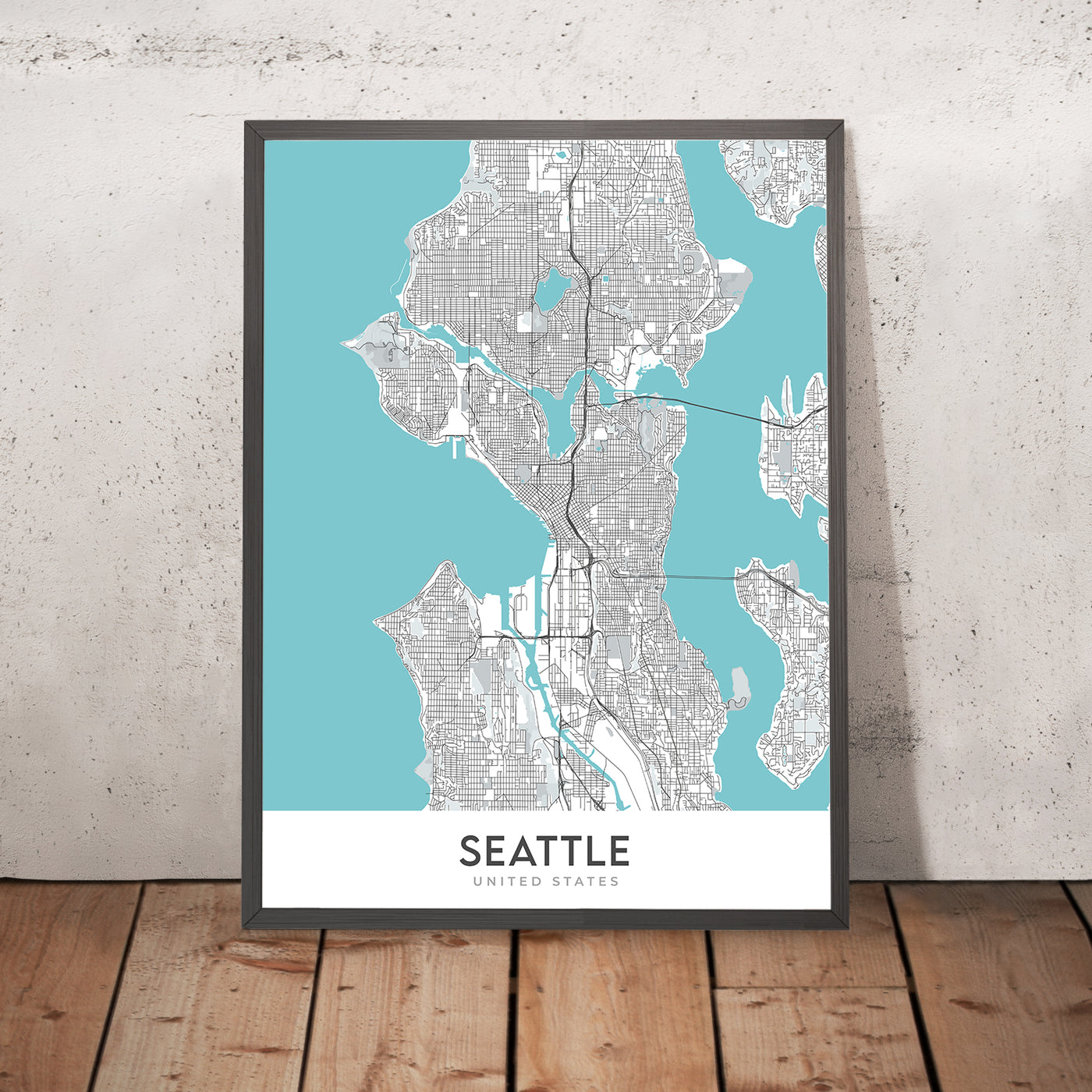 Mapa moderno de la ciudad de Seattle, WA: Capitol Hill, Queen Anne, Belltown, Pike Place Market, Space Needle