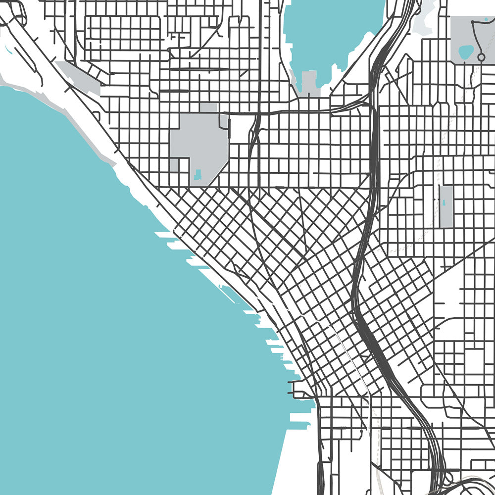 Mapa moderno de la ciudad de Seattle, WA: Capitol Hill, Queen Anne, Belltown, Pike Place Market, Space Needle