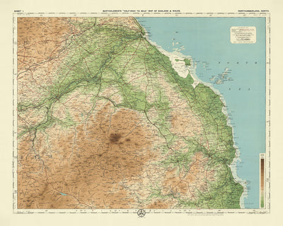 Alte OS-Karte von Northumberland - Nord von Bartholomew, 1901: Alnwick, Berwick, Cheviot Hills, Tweed, Lindisfarne 