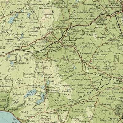 Antigua mapa OS de Wigtownshire por Bartholomew, 1901: Stranraer, Bahía de Luce, Bosque de Galloway, Merrick, Río Cree, Portpatrick 