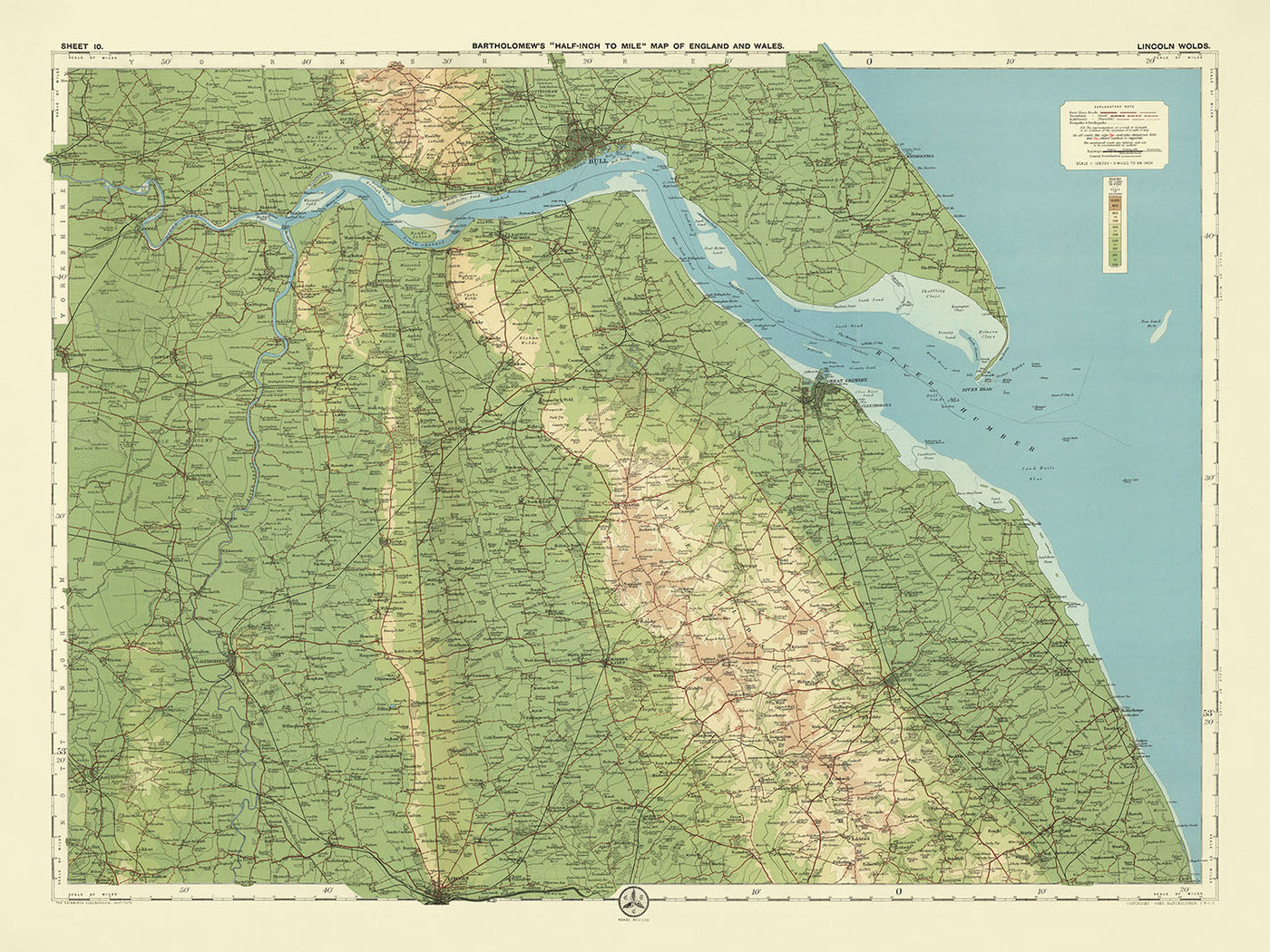 Ancienne carte OS des Lincoln Wolds, Lincolnshire par Bartholomew, 1901 : Hull, Grimsby, Scunthorpe, Humber, Wolds 