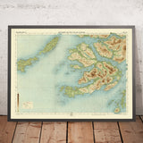 Ancienne carte OS de Mull, Argyll par Bartholomew, 1901 : Tobermory, Ben More, château de Duart, Loch na Keal, abbaye d'Iona, Sound of Mull
