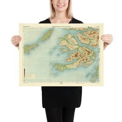 Alte OS-Karte von Mull, Argyll von Bartholomew, 1901: Tobermory, Ben More, Duart Castle, Loch na Keal, Iona Abbey, Sound of Mull 