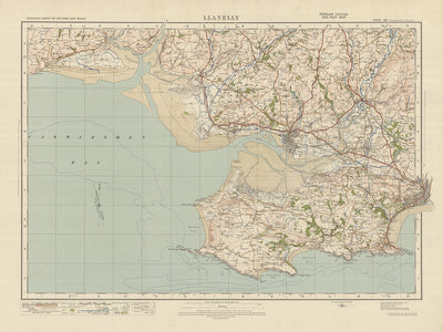 Alte Ordnance Survey-Karte, Blatt 100 - Llanelly, 1925: Swansea, Mumbles, Burry Port, Kidwelly, Gower AONB 