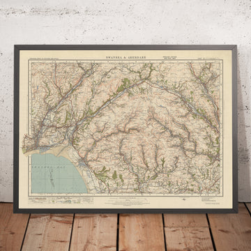 Mapa de estudio de artillería antigua, hoja 101 - Swansea y Aberdare, 1925: Merthyr Tydfil, Neath, Port Talbot, Pontypridd