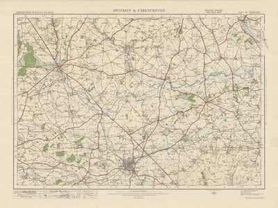 Alter Ordnance Survey Karte, Blatt 104 - Swindon & Cirencester, 1925: Faringdon, Highworth, Witney, Carterton, Lechlade, Das Weiße Pferd 