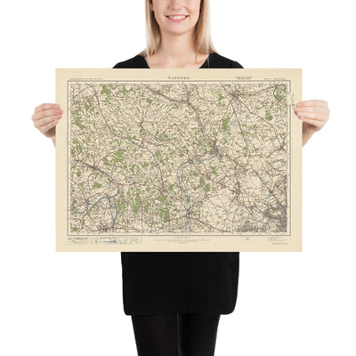 Carte Old Ordnance Survey, feuille 106 - Watford, 1925 : St Albans, Hemel Hempstead, High Wycombe, Maidenhead, parc régional de Clne Valley