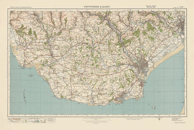 Alter Ordnance Survey-Karte, Blatt 109 - Pontypridd & Barry, 1925: Cardiff, Bridgend, Porthcawl, Newport und Caerphilly 
