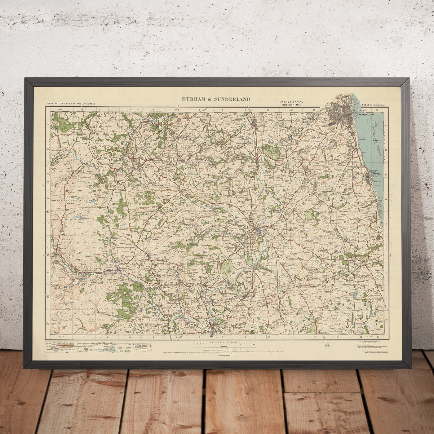 Ancienne carte de l'Ordnance Survey, Feuille 11 - Durham & Sunderland, 1925 : Port de Seaham, Bishop Auckland, Houghton le Spring, Chester le Street, Hetton le Hole 