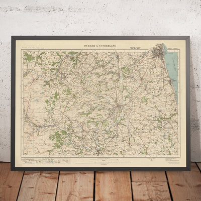 Ancienne carte de l'Ordnance Survey, Feuille 11 - Durham & Sunderland, 1925 : Port de Seaham, Bishop Auckland, Houghton le Spring, Chester le Street, Hetton le Hole 