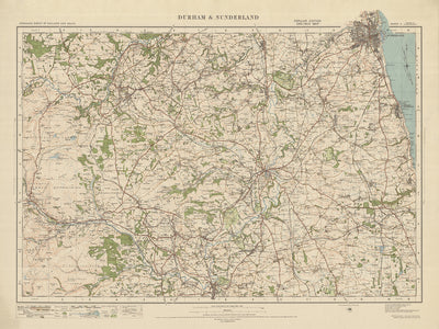 Ancienne carte de l'Ordnance Survey, Feuille 11 - Durham & Sunderland, 1925 : Port de Seaham, Bishop Auckland, Houghton le Spring, Chester le Street, Hetton le Hole 