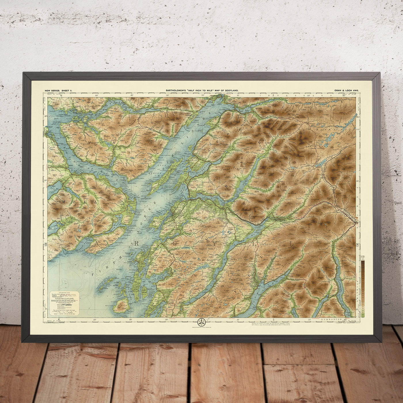 Antigua mapa OS de Oban y Loch Awe, Argyllshire por Bartholomew, 1901: Firth de Lorn, Loch Awe, Ben Cruachan, Glen Coe, Isla de Mull, Loch Lomond 