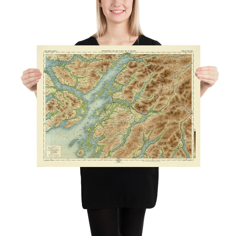 Antigua mapa OS de Oban y Loch Awe, Argyllshire por Bartholomew, 1901: Firth de Lorn, Loch Awe, Ben Cruachan, Glen Coe, Isla de Mull, Loch Lomond 