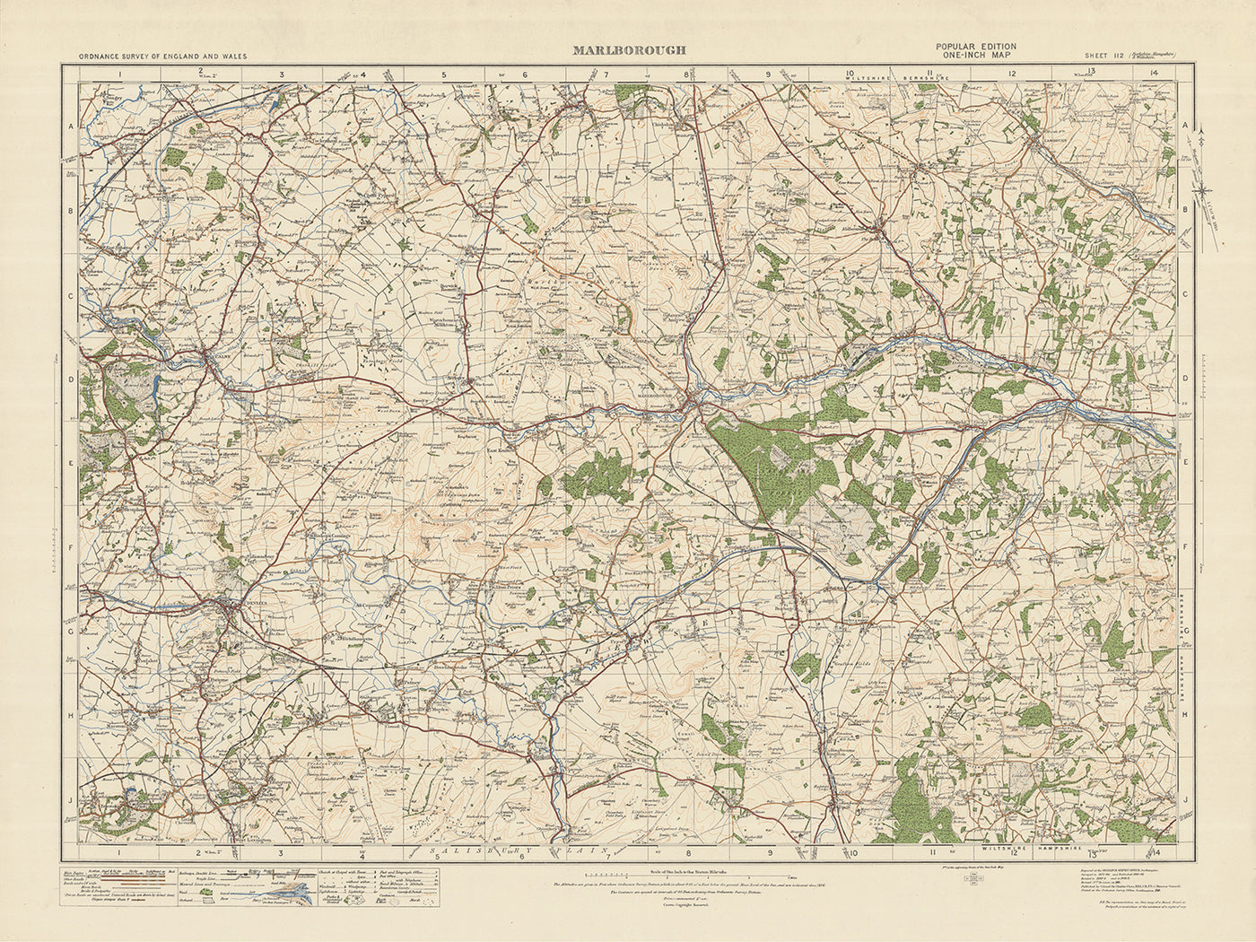 Alter Ordnance Survey Karte, Blatt 112 - Marlborough, 1925: Calne, Devizes, Hungerford, Lambourn, North Wessex Downs AONB 