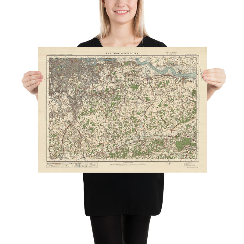 Old Ordnance Survey Map, Sheet 115 - S.E. London & Sevenoaks, 1925: Croydon, Bromley, Dartford, Gravesend, Caterham