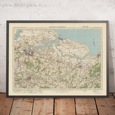 Carte Old Ordnance Survey, feuille 116 - Chatham & Maidstone, 1925 : Sheerness, Whitstable, Faversham, Rochester, île de Sheppey