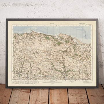 Mapa de estudio de artillería antigua, hoja 119 - Exmoor, 1925: Minehead, South Molton, Dunster, Watchet, Foreland Point
