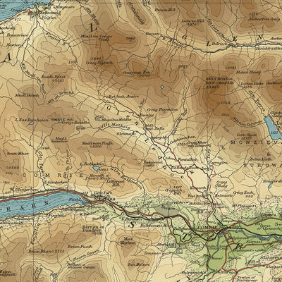 Alte OS-Karte von Zentral-Perthshire, Schottland von Bartholomew, 1901: Perth, Loch Tay, Ben Lawers, River Tay, Schiehallion, Crieff 