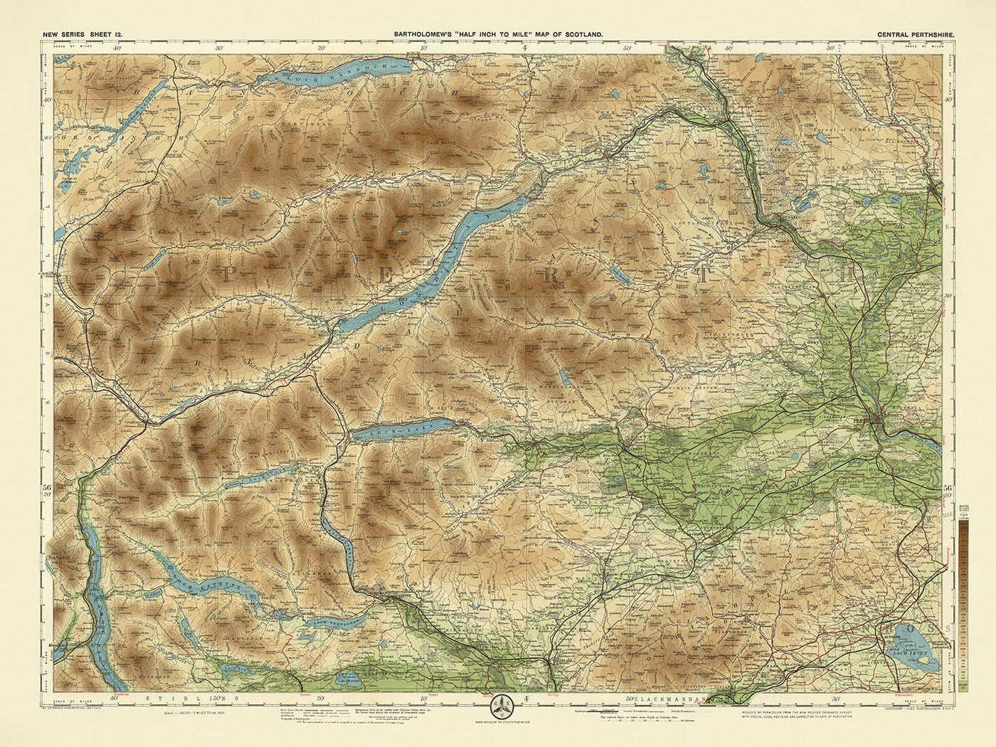 Alte OS-Karte von Zentral-Perthshire, Schottland von Bartholomew, 1901: Perth, Loch Tay, Ben Lawers, River Tay, Schiehallion, Crieff 