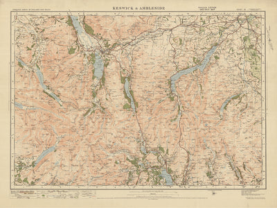 Alte Ordnance Survey-Karte, Blatt 12 - Keswick & Ambleside, 1925: Buttermere, Lake Windermere, Derwent Water, Ullswater, Lake District 