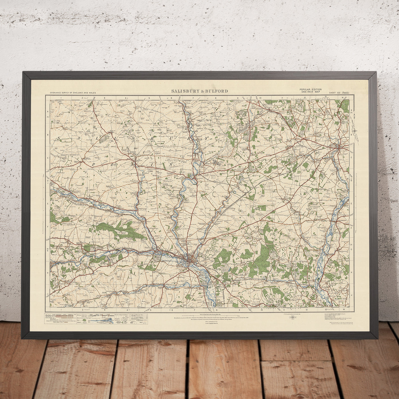 Mapa de Old Ordnance Survey, hoja 122 - Salisbury & Bulford, 1925: Andover, Amesbury, Wilton, Stockbridge, Cranborne Chase AONB