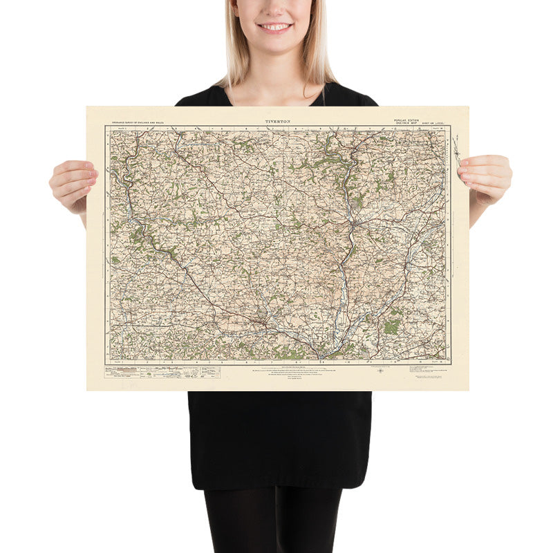 Mapa de Old Ordnance Survey, hoja 128 - Tiverton, 1925: Crediton, Cullompton, Bampton, Willand, North Tawton