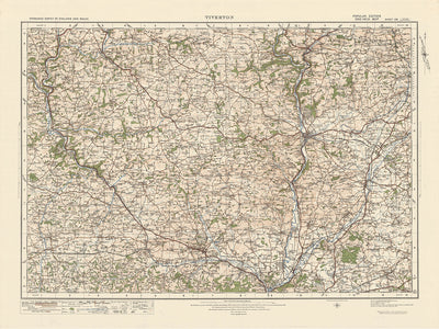 Mapa de Old Ordnance Survey, hoja 128 - Tiverton, 1925: Crediton, Cullompton, Bampton, Willand, North Tawton