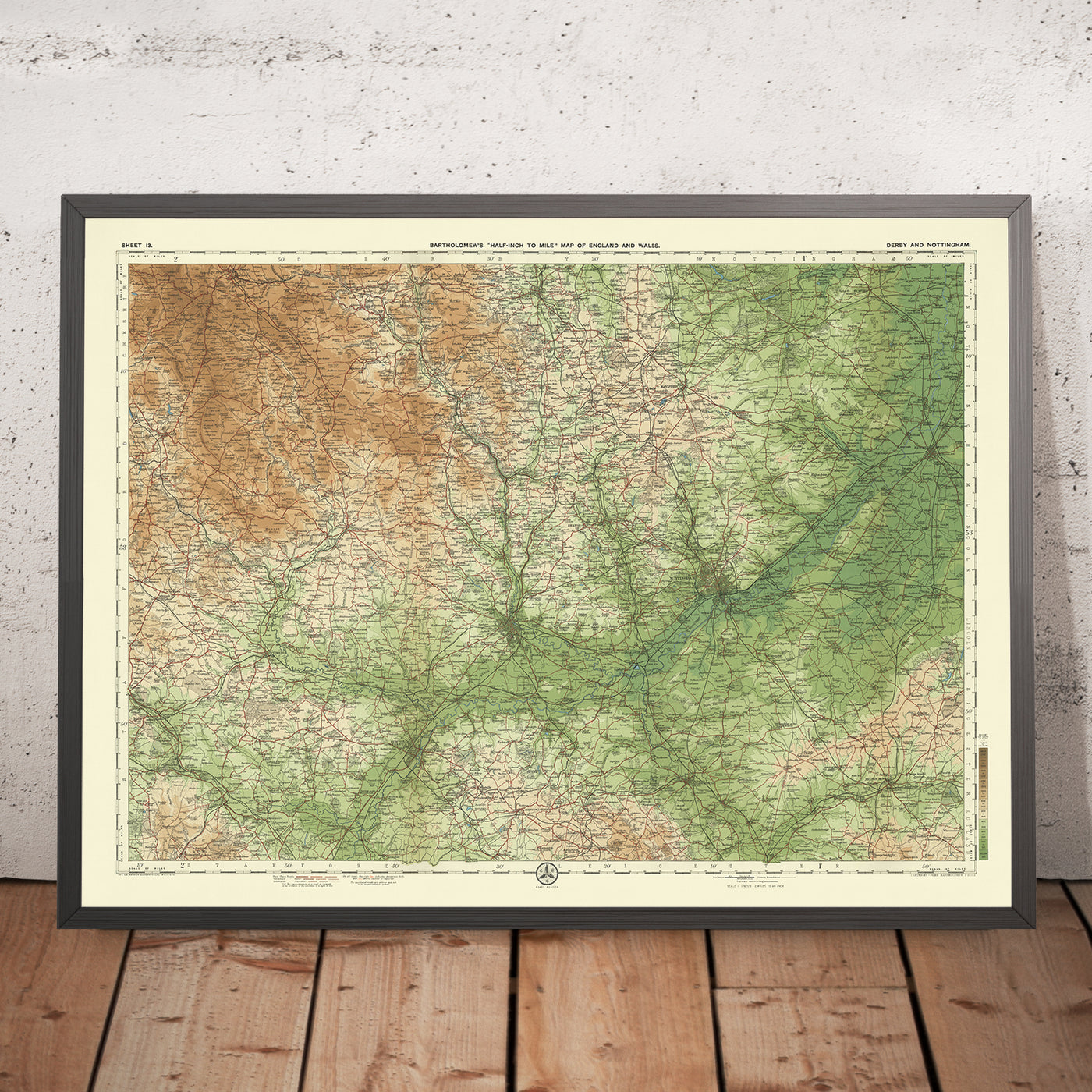 Ancienne carte OS de Derby et Nottingham par Bartholomew, 1901 : Buxton, Bakewell, rivière Trent, parc national des Peak District, forêt de Sherwood 
