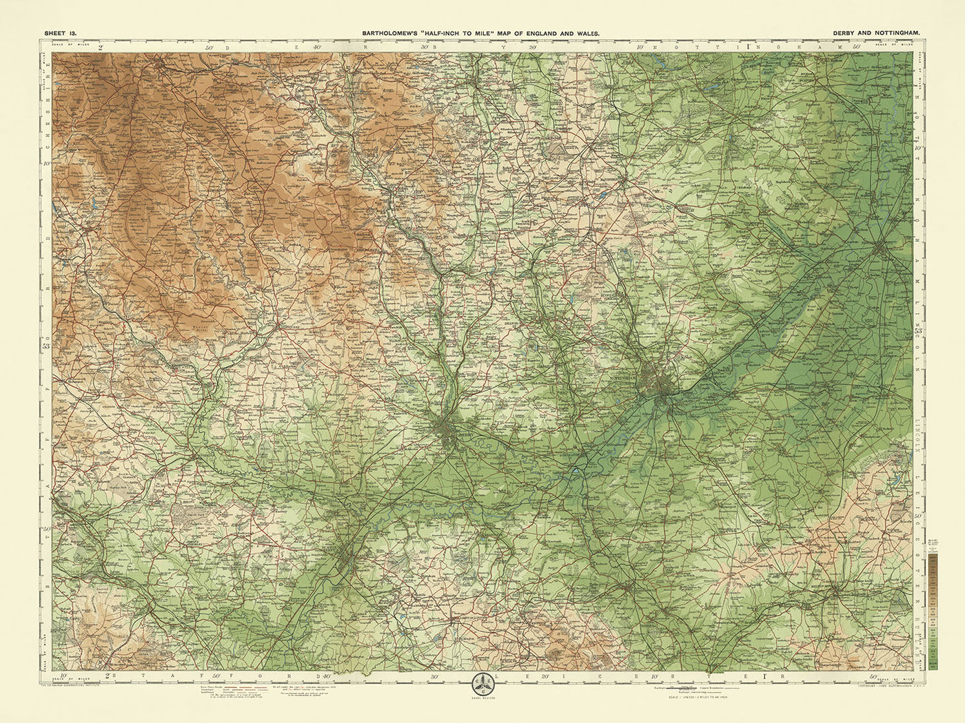 Ancienne carte OS de Derby et Nottingham par Bartholomew, 1901 : Buxton, Bakewell, rivière Trent, parc national des Peak District, forêt de Sherwood 