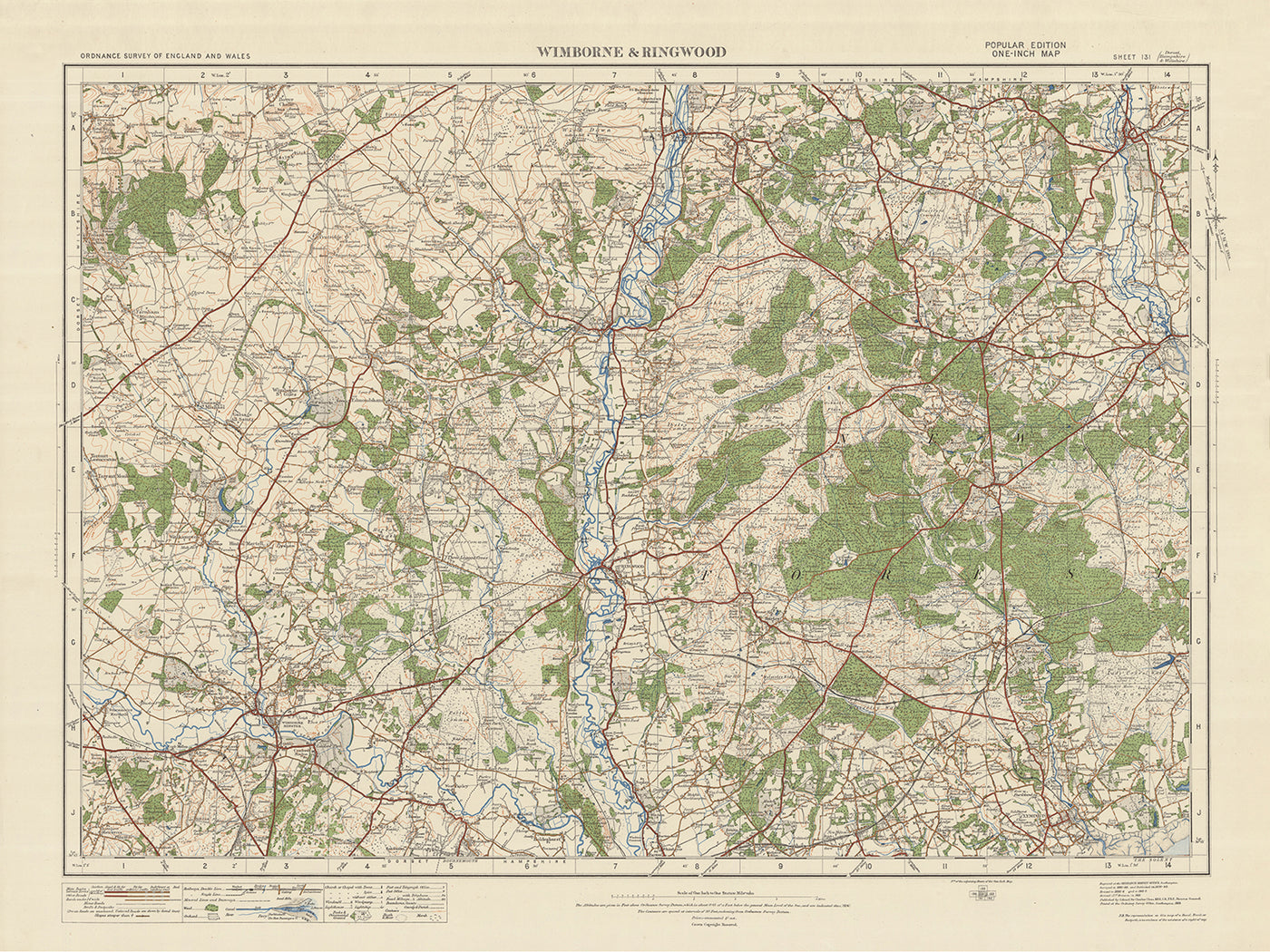 Old Ordnance Survey Map, Sheet 131 - Wimborne & Ringwood, 1925: Fordingbridge, Lymington, Romsey, Brockenhurst, and New Forest National Park