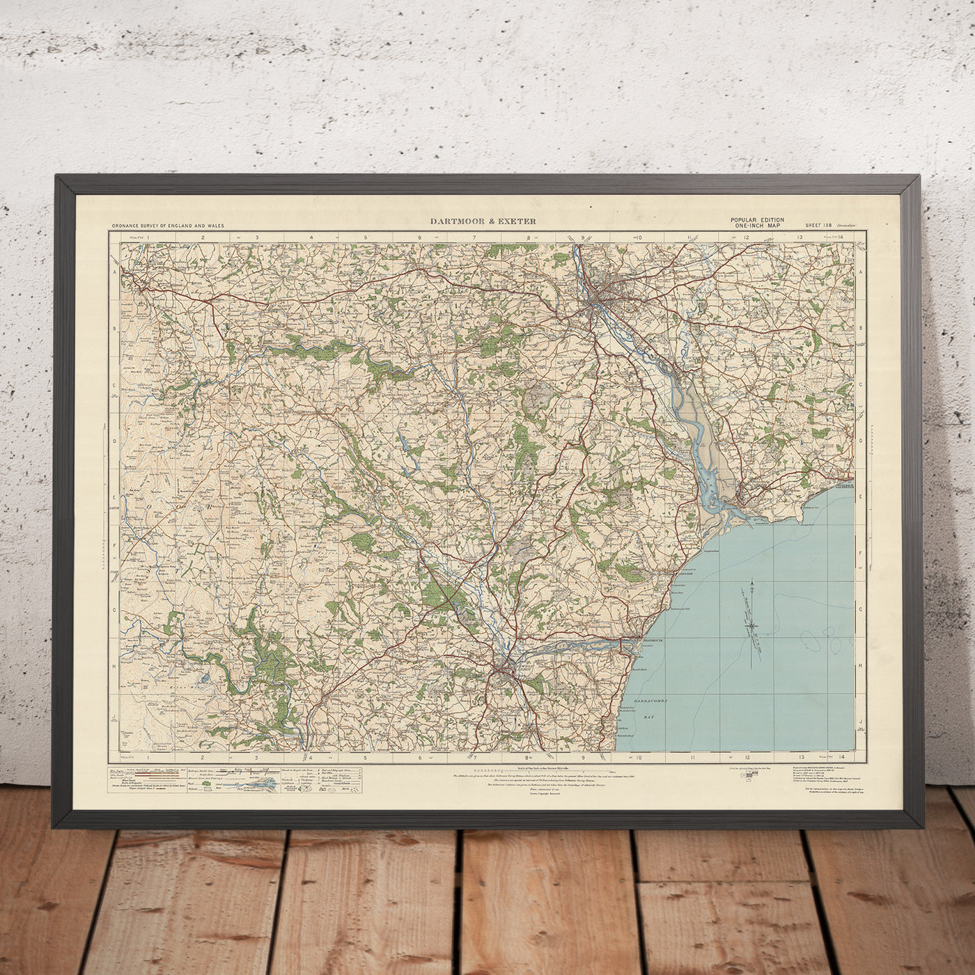 Mapa de estudio de artillería antigua, hoja 138 - Dartmoor y Exeter, 1925: Exmouth, Teignmourth, Dawlish, Newton Abbot, Budleigh Salterton