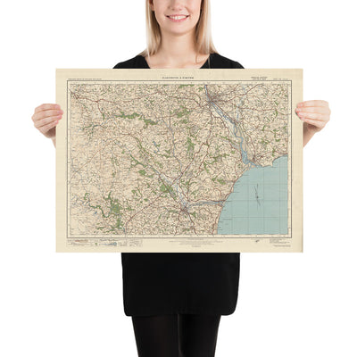 Mapa de estudio de artillería antigua, hoja 138 - Dartmoor y Exeter, 1925: Exmouth, Teignmourth, Dawlish, Newton Abbot, Budleigh Salterton