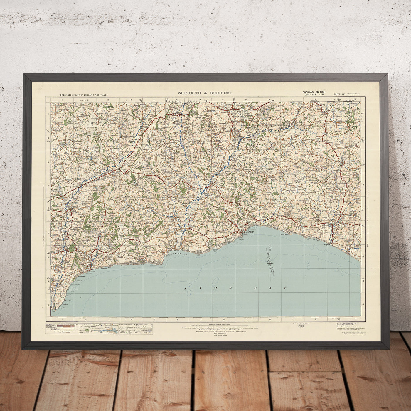 Alte Ordnance Survey-Karte, Blatt 139 - Sidmouth & Bridport, 1925: Seaton, Honiton, Lyme Regis, Axminster, East Devon AONB 