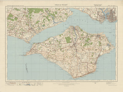 Alte Ordnance Survey-Karte, Blatt 142 - Isle of Wight, 1919-1926: Portsmouth, Newport, Ryde, Cowes, Gosport, Carisbrooke Castle, The Needles, Osborne House 
