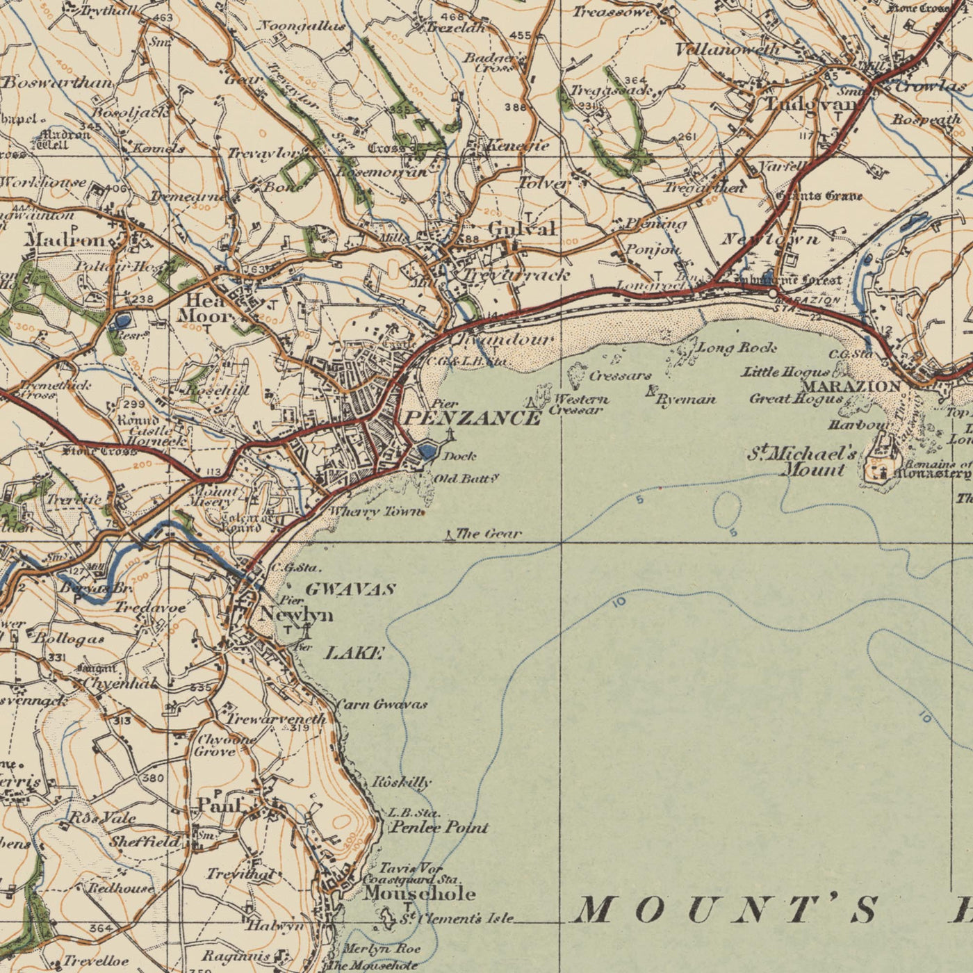 Alter Ordnance Survey Karte - Blatt 146 Lands End & Lizard, 1919-1926: Truro, Falmouth, St Ives, Penzance, Helston, St Michael's Mount, Lizard Point 