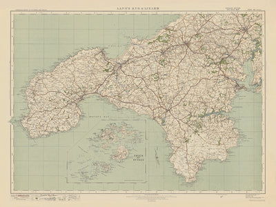 Alter Ordnance Survey Karte - Blatt 146 Lands End & Lizard, 1919-1926: Truro, Falmouth, St Ives, Penzance, Helston, St Michael's Mount, Lizard Point 