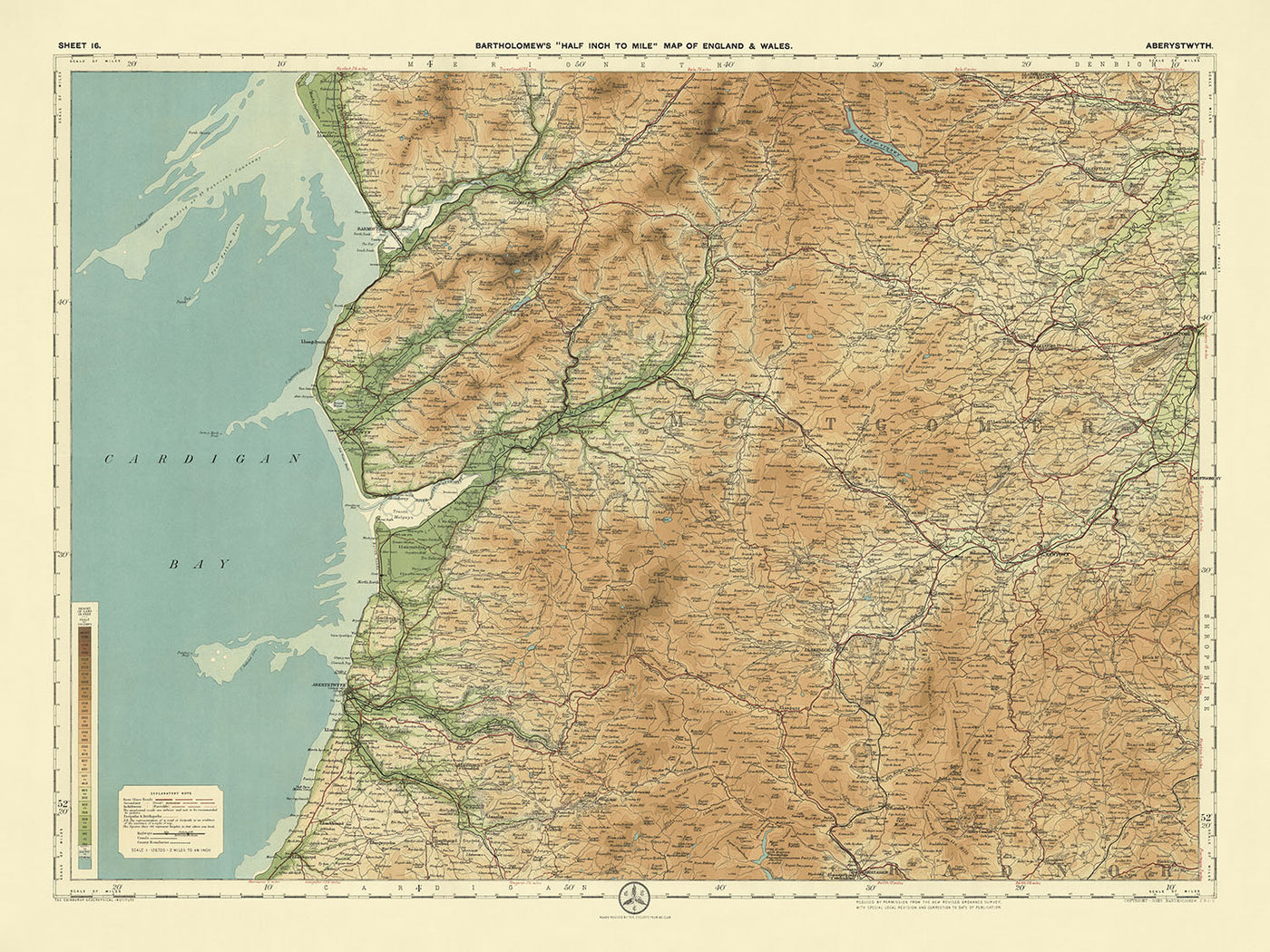 Old OS Map of Ceredigion & Montgomeryshire by Bartholomew, 1901: Aberystwyth, Cardigan Bay, Plynlimon, Southern Snowdonia, Cambrians