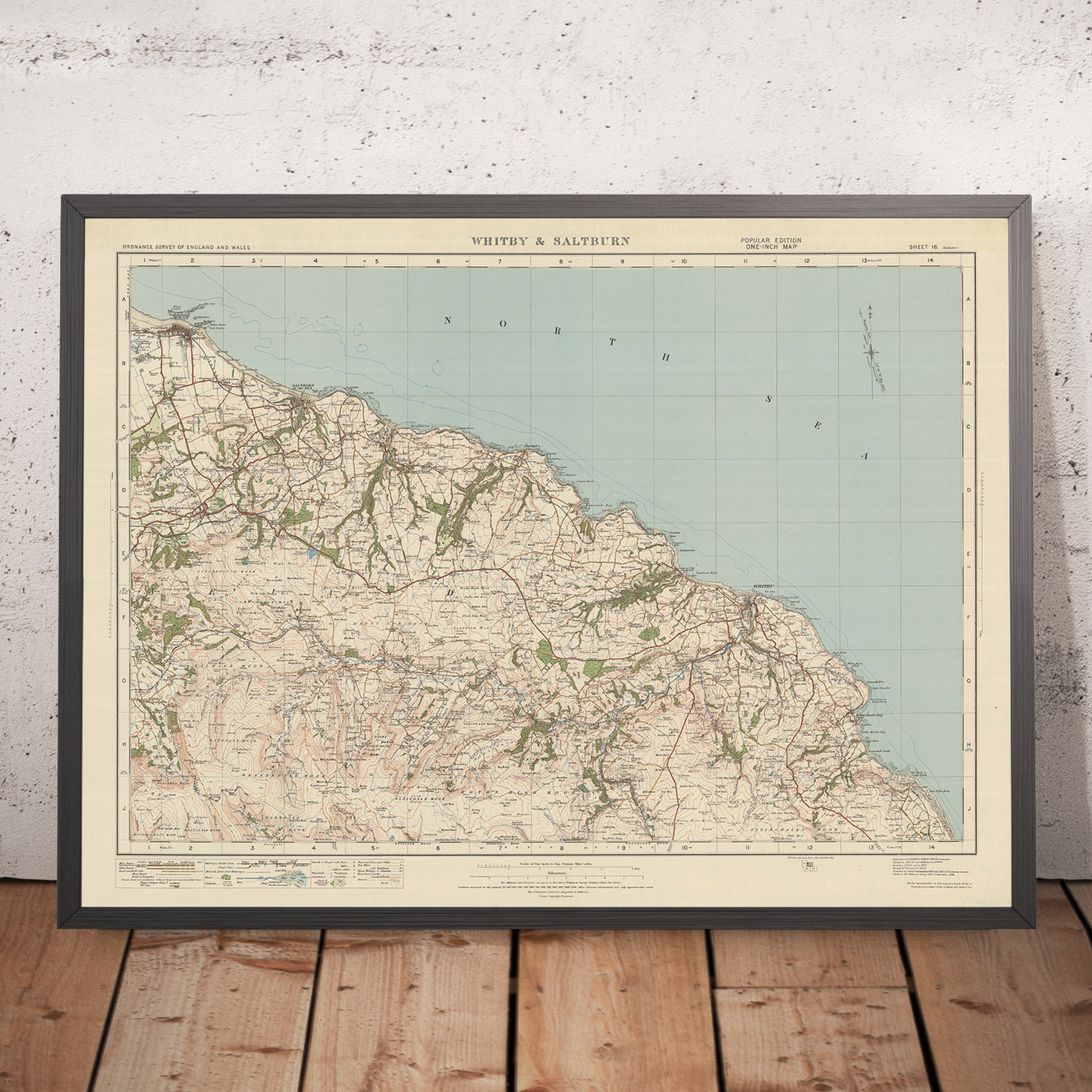 Alte Ordnance Survey Karte, Blatt 16 - Whitby & Saltburn, 1925: Redcar, Guisborough, Marske-by-the-sea, Loftus, Nationalpark North York Moors 