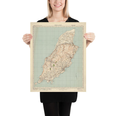 Antiguo mapa Ordnance Survey, hoja 17 - Isla de Man, 1925: Douglas, Peel, Castletown, Ramsey, Port Erin