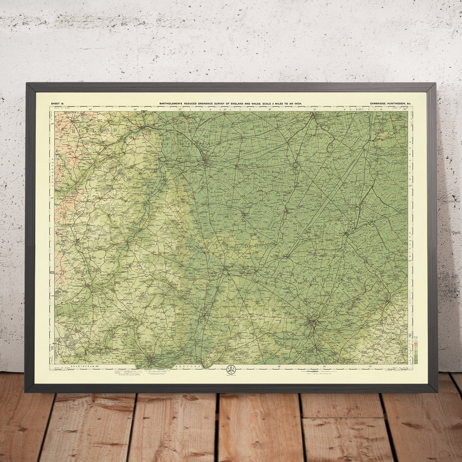 Mappa antica di Cambridge, Huntingdon di Bartholomew, 1901: St Neots, St Ives, Ely, Fiume Great Ouse, The Fens, Grafham Water 