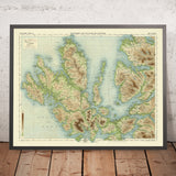 Antiguo mapa OS de la Isla de Skye por Bartholomew, 1901: Portree, Cuillin Hills, Loch Snizort, Dunvegan Castle, Raasay, The Storr
